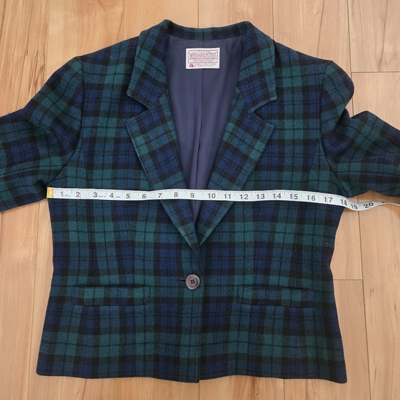 Pendleton Vintage Black Green Navy Plaid Blazer Size 8 Petite - Picture 6 of 9